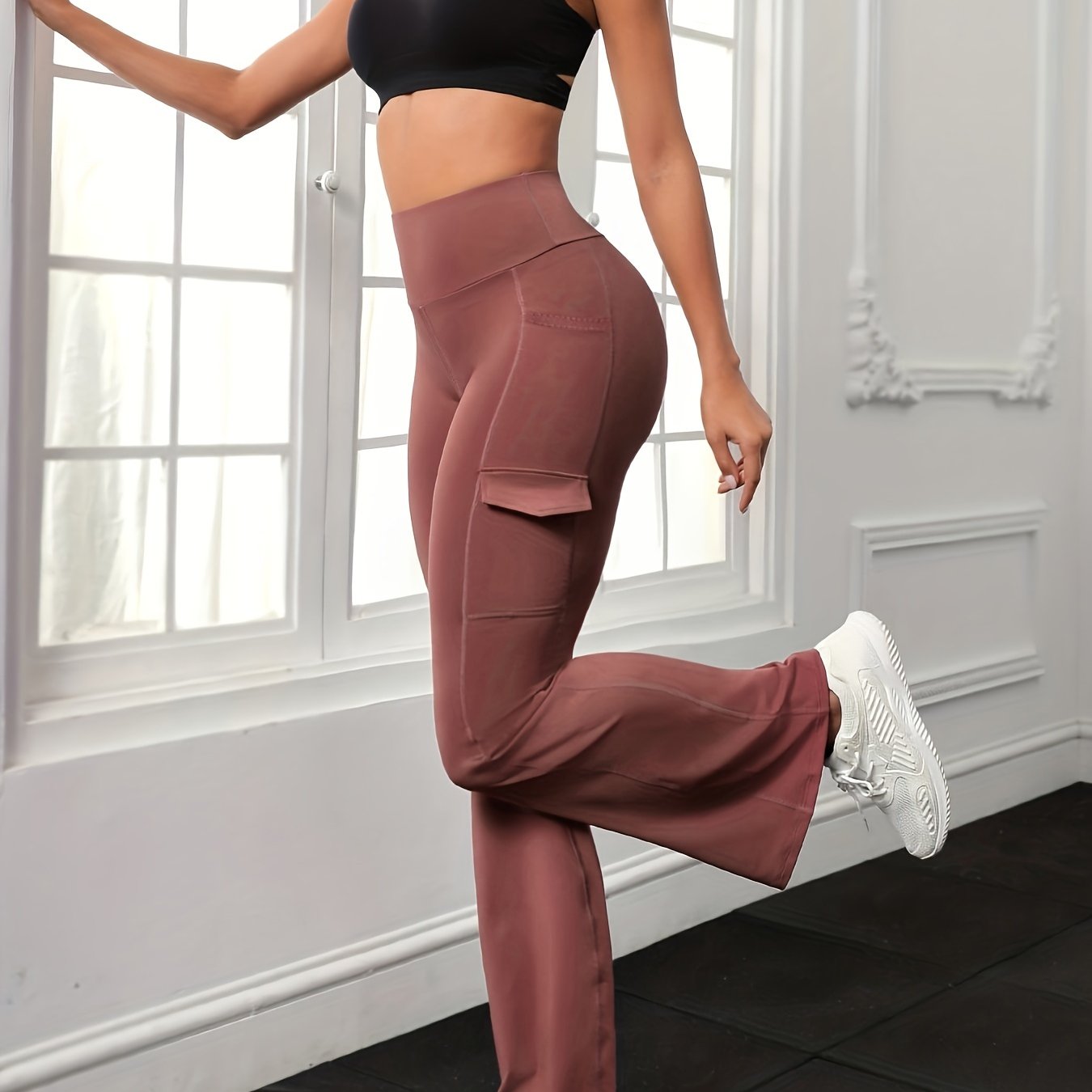 High Waist Flare Pants with Pocket
