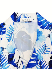 Tropical Leaf Print Men's Hawaiian Shirt Casual Short Sleeve Summer Vacation Top