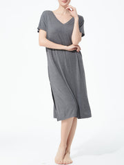 Loungewear Dress Women's Plus Solid Short Sleeve V Neck Medium Stretch