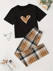 Giraffe Print Pajamas Set Short Sleeve Crew Neck Top & Pants