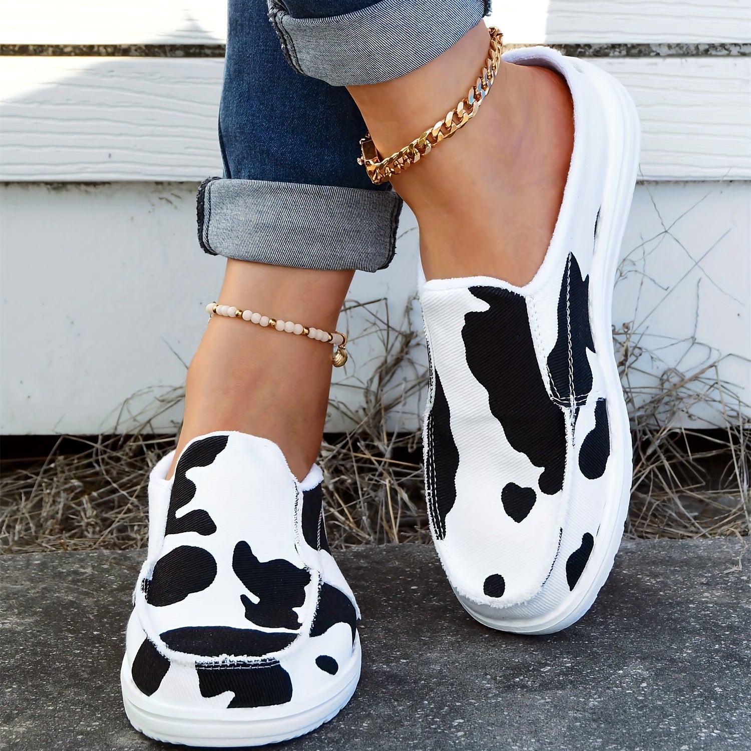 Cow Pattern Mules Sneakers Women's Lightweight Walking Shoes