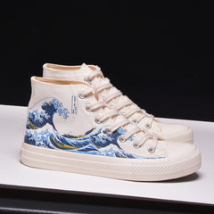 Men's Tide Print High Top Lace Up Canvas Sneakers