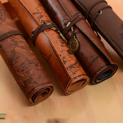 Retro Pencil Case Canvas Faux Leather Large Capacity Roll Pencil Bag