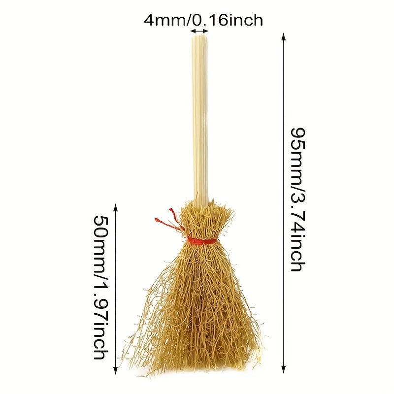 5pcs Mini Red Rope Witch Broomstick Halloween Decoration And Toy Accessories