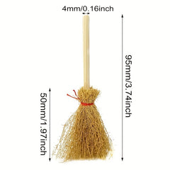 5pcs Mini Red Rope Witch Broomstick Halloween Decoration And Toy Accessories