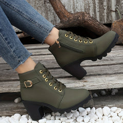 Women's Side Zipper Ankle Boots Chunky Heeled Dance Shoes