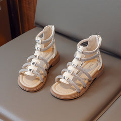 Girls Rhinestone Open Toe Sandals, Breathable Non-slip Summer Shoes