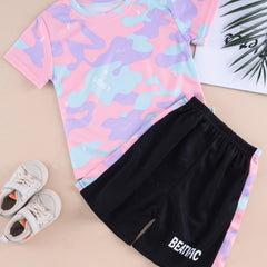 2pcs Toddler Girls Camo Graphic T Shirts & Shorts Set Kids Summer Clothes