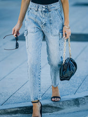 Women's Button Fly High Waist Cargo Jeans