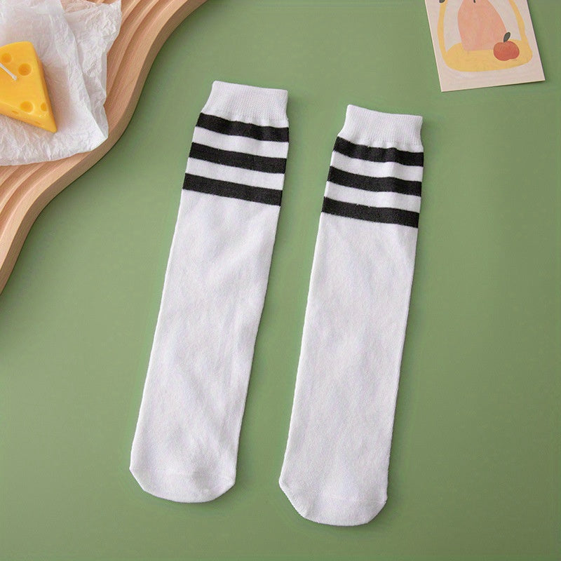 Striped Soccer Socks for Students, Sweat Absorption, School Uniform Crew Socks
