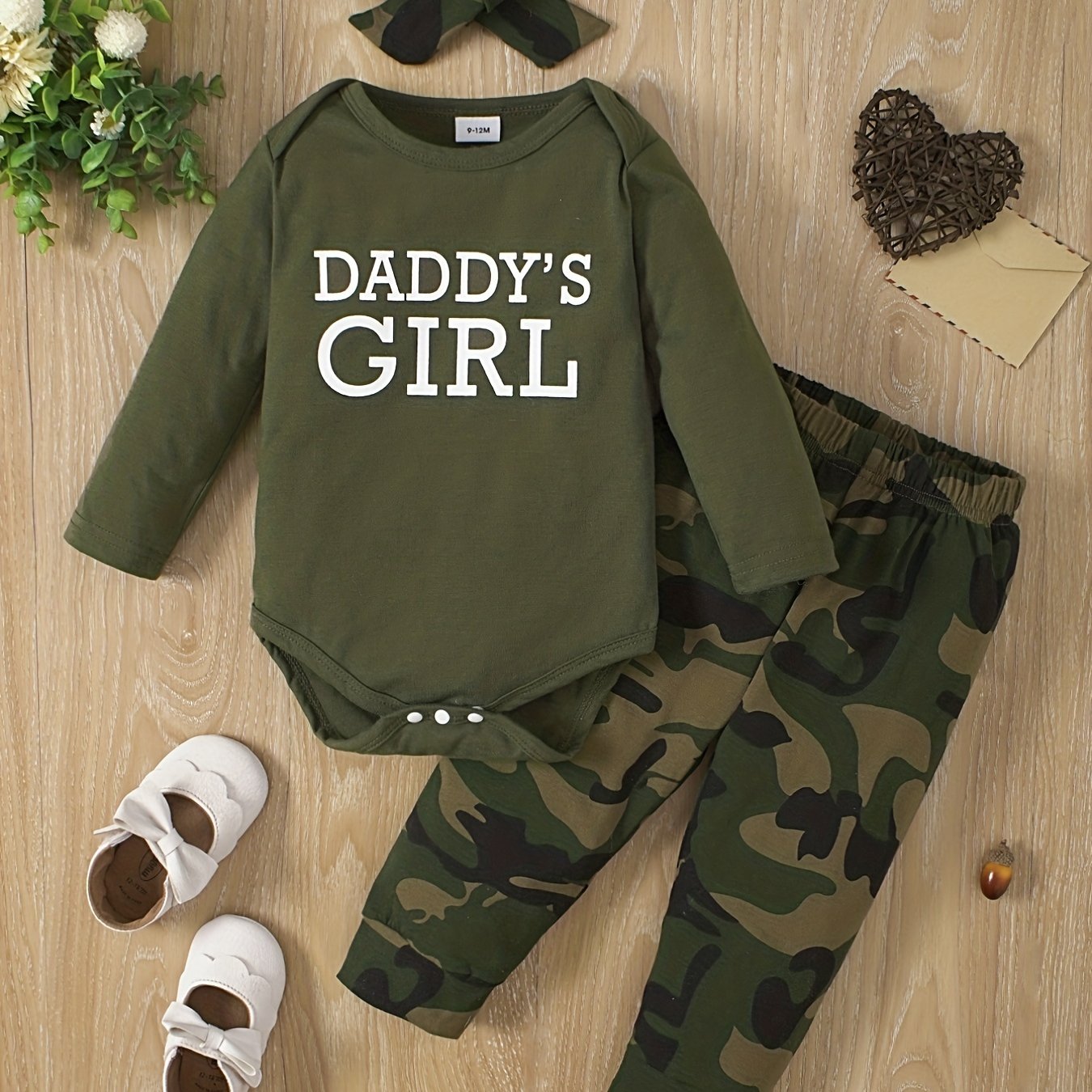 Baby Girls Romper Top & Camouflage Trousers DADDY'SGIRL Print