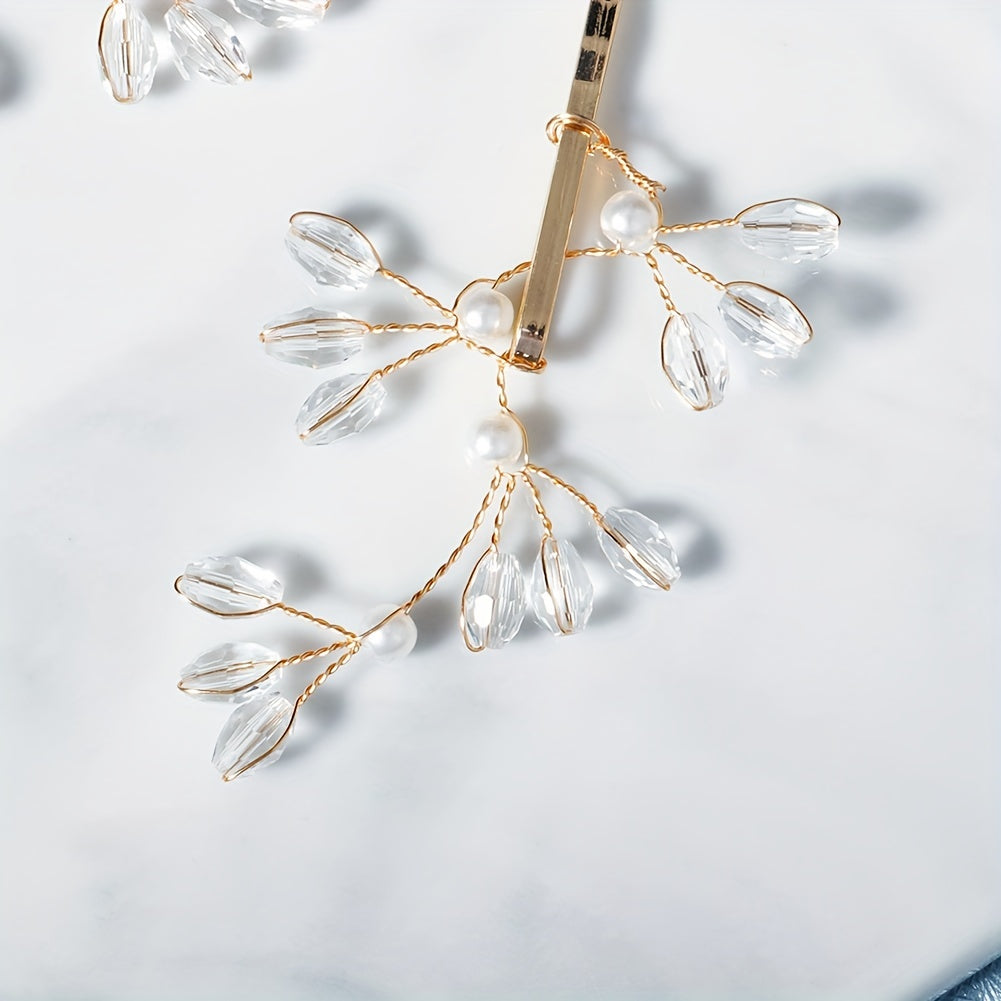 Bridal Curly Hair Rhinestone Hairpin Retro Style 2pcs pack