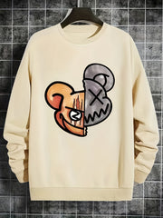 Bear Print Boys Casual Pullover Sweatshirt Long Sleeve Crew Neck Tops