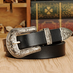 Women's Leather Belt Cowboy Cowgirl Decor Belt For Suit Jeans