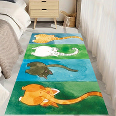 Cartoon Cats Print Rug Washable Bedside Mat Anti-skid Foot Pad Home Decor