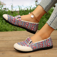 Red Geometric Pattern Flat Shoes Slip On Outdoor Lightweight Low Top Shoes