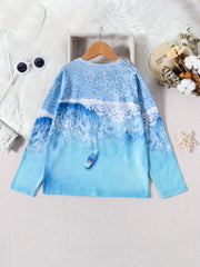 Ocean & Boat Print Kid's Pullover Long Sleeve Top