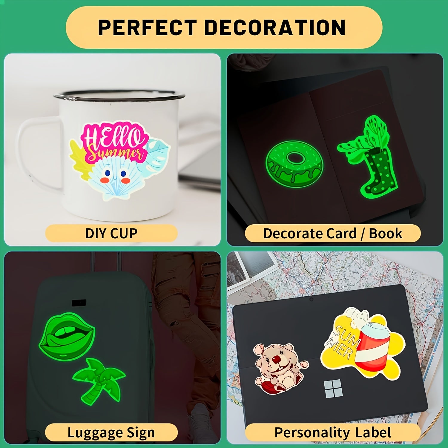 5 Sheets Glow-In-The-Dark Inkjet Printable Sticker Paper, Waterproof Vinyl Decal
