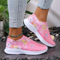 Women's Floral Rhinestone Slip On Sneakers Lightweight Outdoor Casual Shoes
