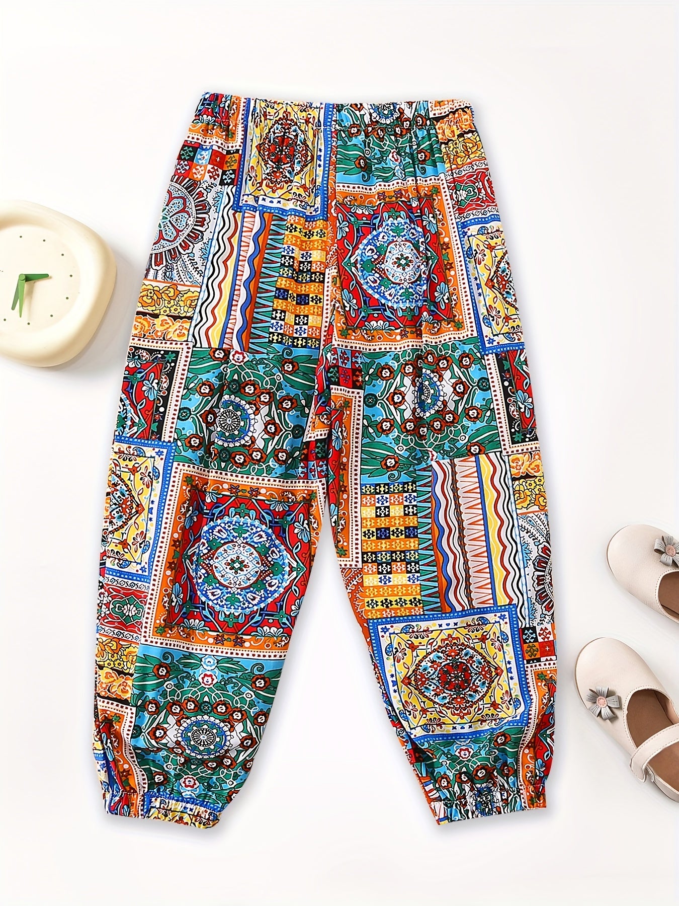 Girls Ethnic Graphic Cotton Jogger Trousers Kids Baggy Pants