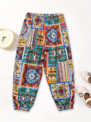 Girls Ethnic Graphic Cotton Jogger Trousers Kids Baggy Pants