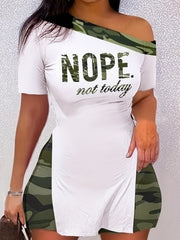 Graphic Print One Shoulder Tee & Shorts Set