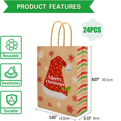 24pcs Christmas Gift Bags Brown Paper Bags Goody Bags With Handles