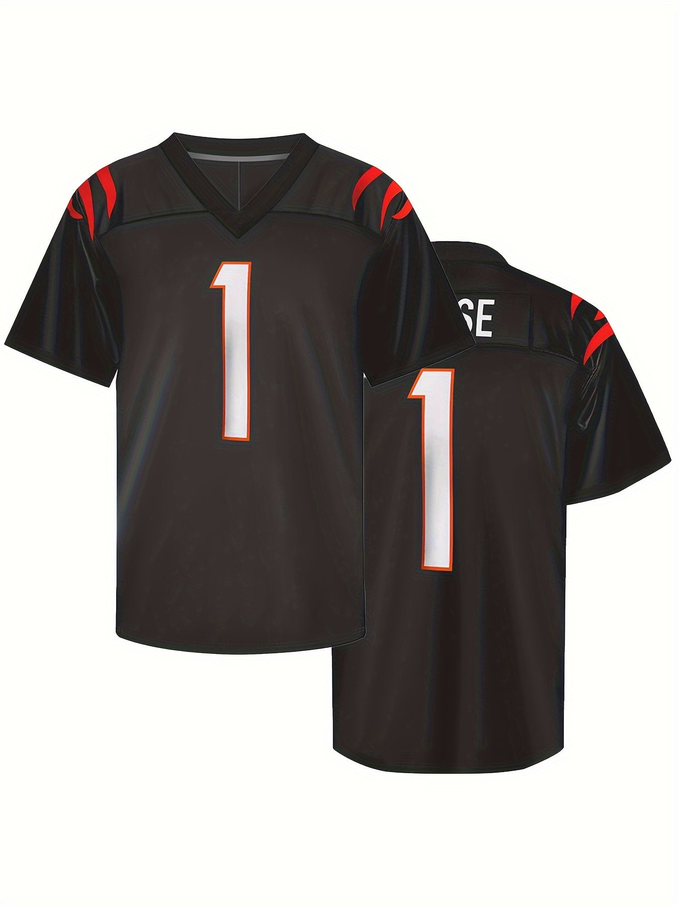 Men's American Football Jersey V-Neck Short Sleeve Embroidered Rugby Sweatshirt