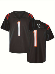 Men's American Football Jersey V-Neck Short Sleeve Embroidered Rugby Sweatshirt