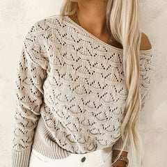 Off Shoulder Cut Out Pullover Sweater for Spring & Fall
