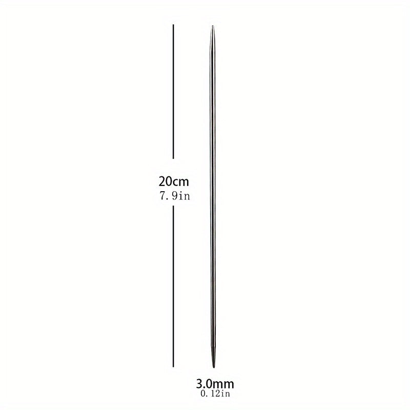 6pcs 7.87in Double-Ended Stainless Steel Knitting Needle Set