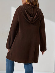 Knit Hooded Overcoat Cardigan Women's Long Sleeve