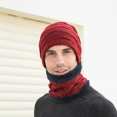 Winter Beanie Hats Scarf Set Knit Hat Neck Warmer Thick Fleece Cap Men Women