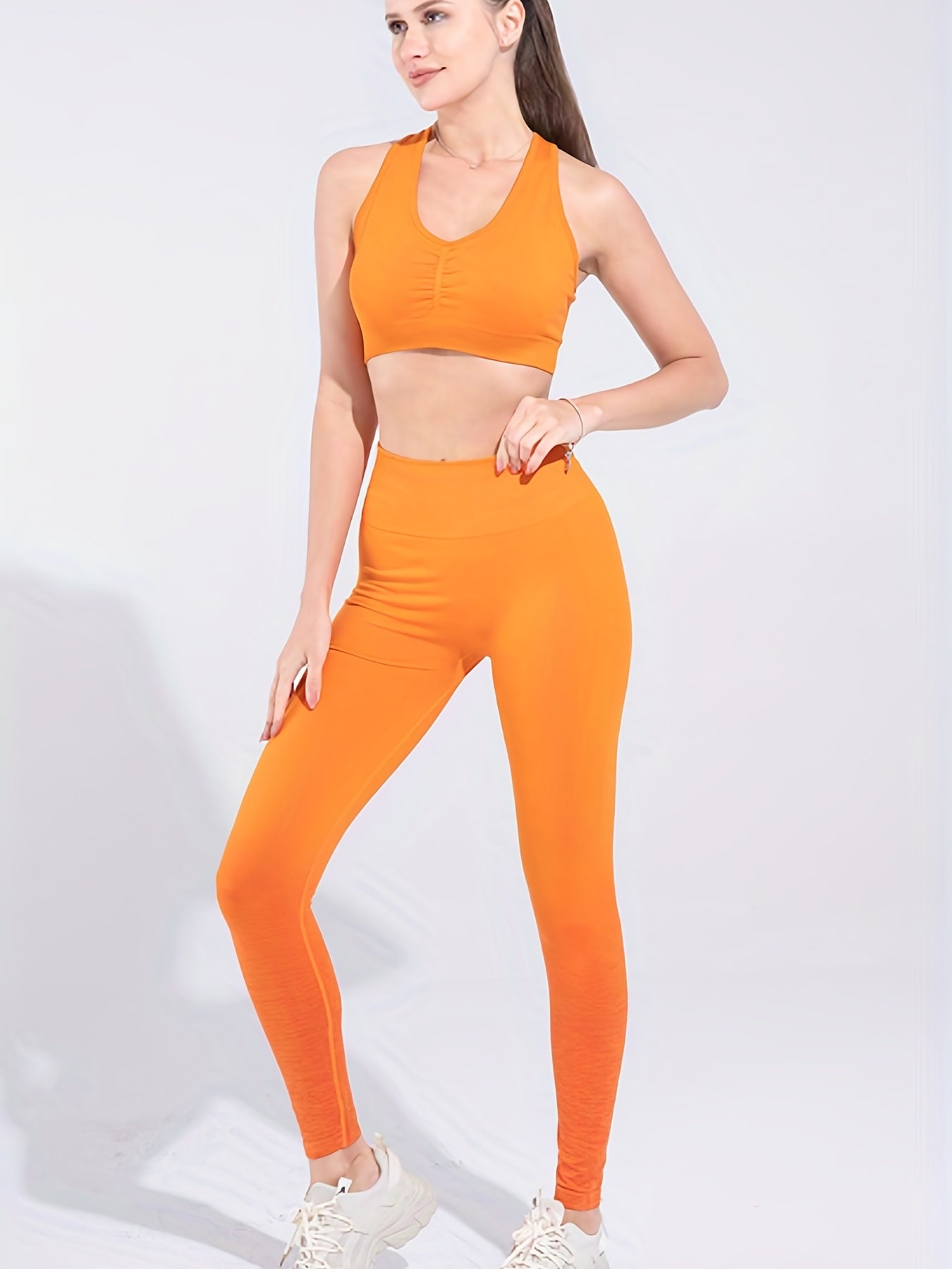 Solid Seamless Yoga Set Sports Bra & Leggings Women's Activewear