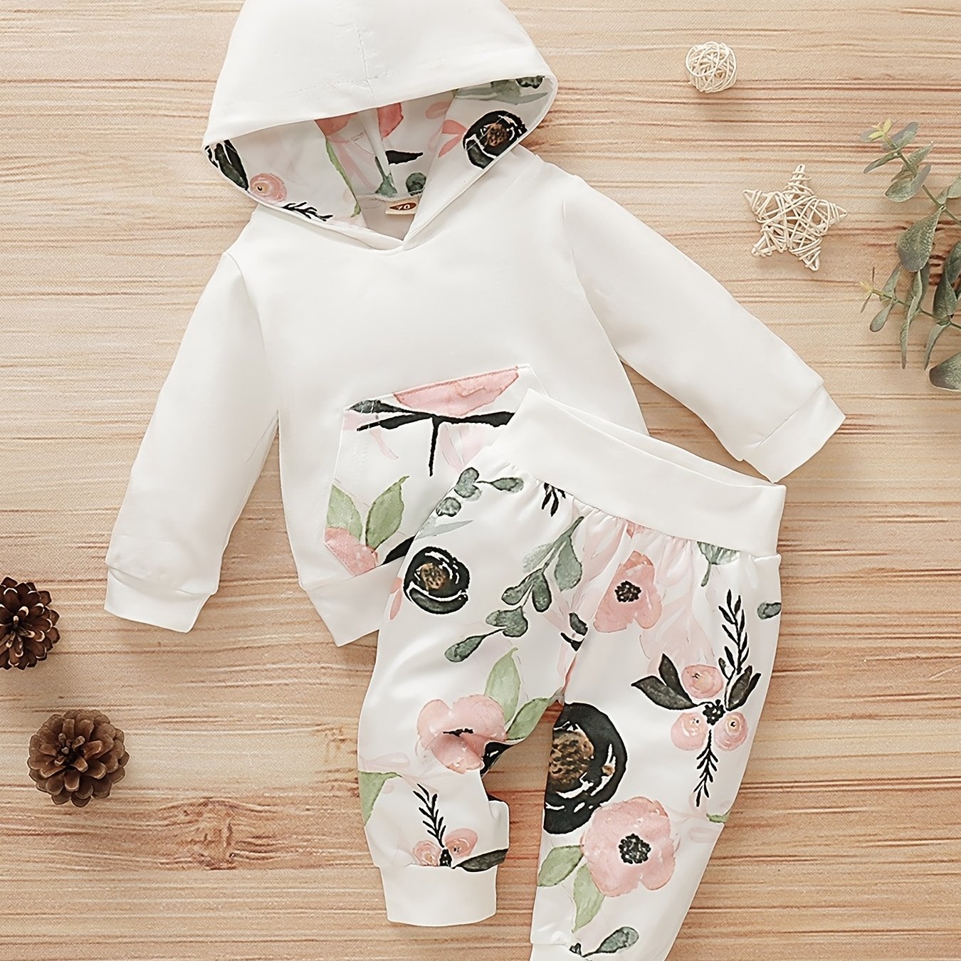 2pcs Baby Girls Hoodie Sweatshirt & Floral Pants Set Kids Clothes