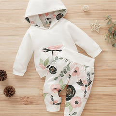 2pcs Baby Girls Hoodie Sweatshirt & Floral Pants Set Kids Clothes