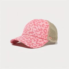 Leopard Print Mesh Baseball Cap Breathable Visor Cap Adjustable Trucker Hat