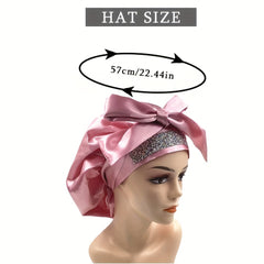 Rhinestone Decor Satin Bonnet Soft Satin Shower Cap