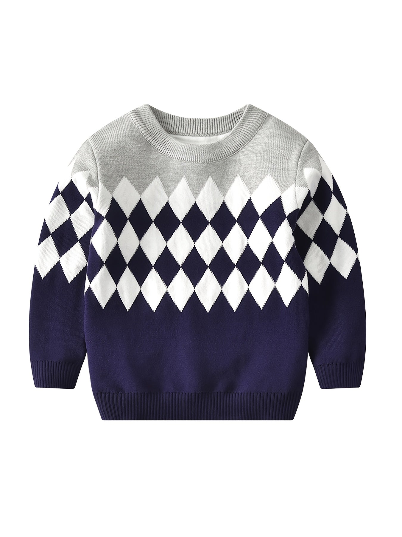 Boys Knitted Argyle Plaid Pullover Sweater