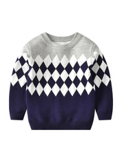 Boys Knitted Argyle Plaid Pullover Sweater