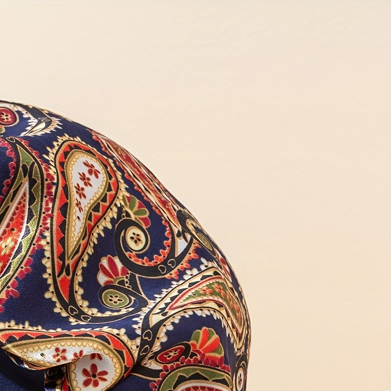 Paisley Print Satin Bonnet Navy Elastic Hair Bonnet Women Shower Cap