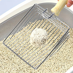 Stainless Steel Cat Litter Shovel with Wooden Handle