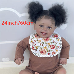 24' Reborn Toddler Yannik Dark Brown Skin Girl Doll