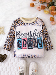 Infant Baby Girls Leopard CRAZY Letter Print Pullover Top