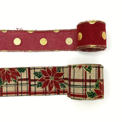 Christmas Red Dots Ribbon Wired Edge Berries Flower Ribbon Xmas Flower Gift Wrap