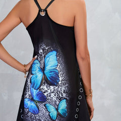 Butterfly Print Tie Shoulder Tank Top