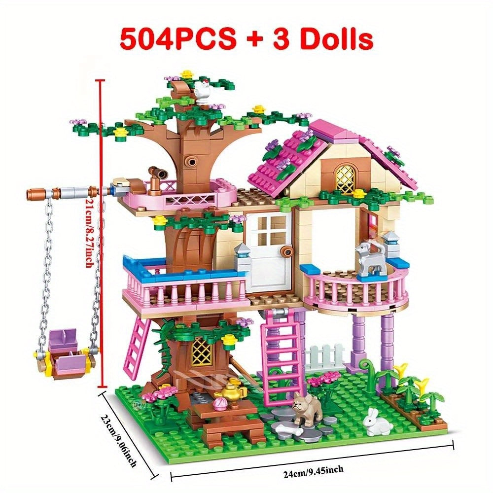504pcs Friends City Tree House Building Blocks Set with Figures Garden DIY Toys