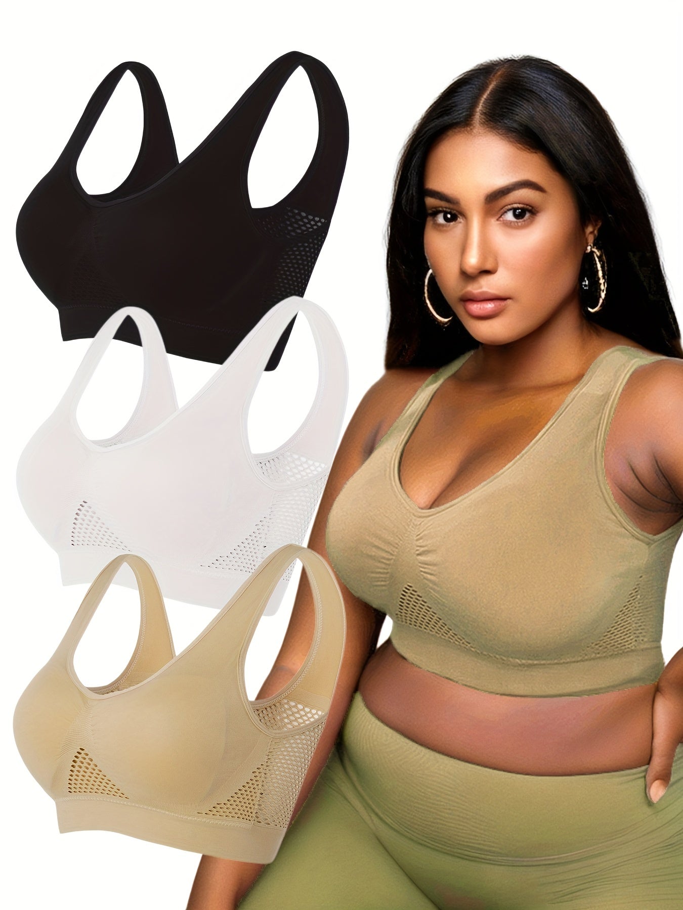 3 Pack Plus Size Casual Bras Set Breathable Sports Bra 3pcs Set