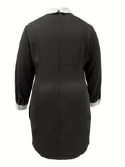 Women's Plus Colorblock Faux Pearl Long Sleeve Dress