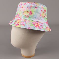 Pink Flower Print Bucket Hat - Sun Fisherman Cap for Women